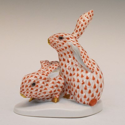 Lot 364 - Herend, Hungary - Porcelain model of two rabbits