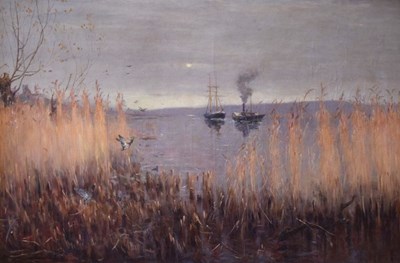 Lot 532 - Large oil on canvas - Estuary Scene