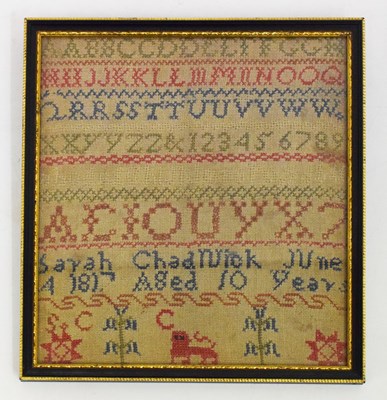 Lot 630 - Regency needlework sampler, Sarah Chadwick 1817