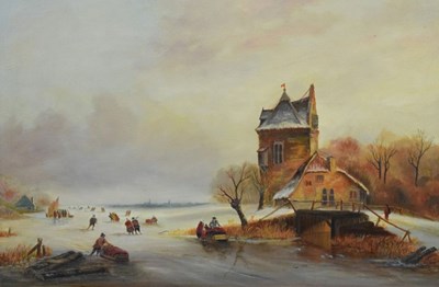 Lot 679 - Gordon Wain (modern) - Oil on canvas - Dutch snow scene