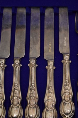 Lot 84 - Victorian cased set of twelve silver fruit knives and forks and set of six teaspoons