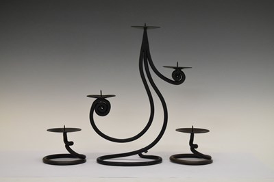 Lot 710 - Wrought metal pricket candlesticks