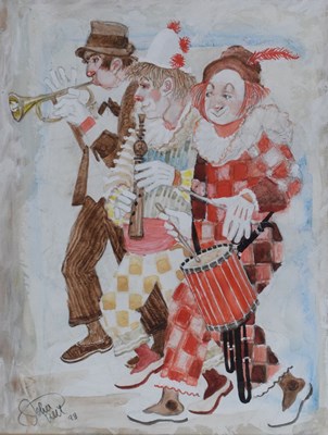 Lot 594 - John Uht - Watercolour - Buskers