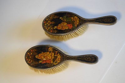 Lot 240 - Pair of silver and chinoiserie lacquer brushes