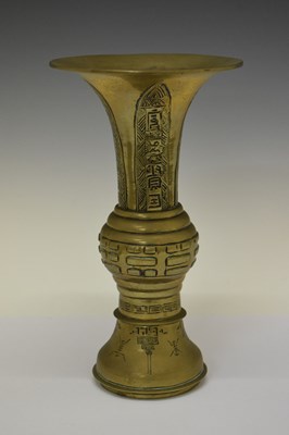 Lot 345 - Chinese bronze 'gu' vase, and brass bowl