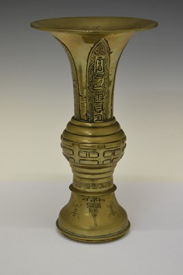 Lot 345 - Chinese bronze 'gu' vase, and brass bowl