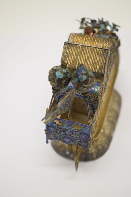 Lot 104 - Chinese white metal and enamel model of a junk