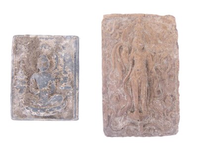 Lot 352 - Two antique South East Asian clay relief tablets