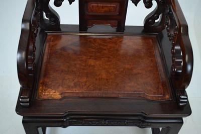 Lot 338 - Chinese huanghuali and burr elm open armchair