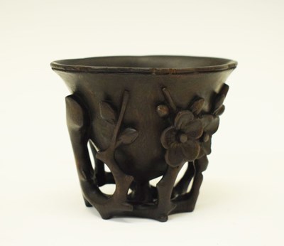 Lot 340 - Chinese carved hardwood libation cup