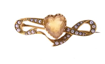 Lot 33 - Citrine and seed pearl brooch, circa 1900