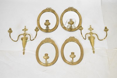 Lot 666 - Two pairs of early 20th century gilt metal mirror sconces and gilt wall lights