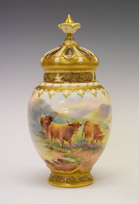 Lot 381 - Royal Worcester Highland Cattle pot pourri