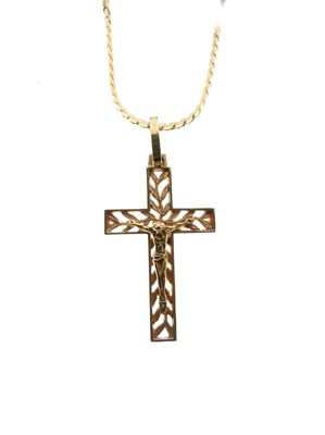 Lot 101 - Yellow metal (750) Corpus Christi pendant and chain