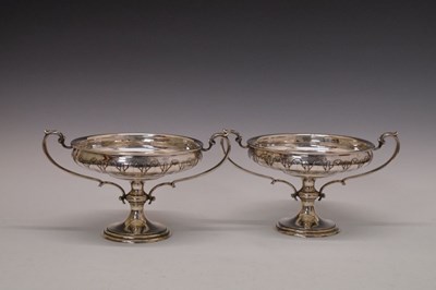Lot 88 - Pair of George V silver two-handled pedestal dishes