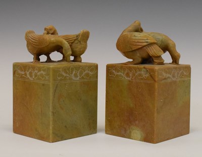 Lot 314 - Large pair of Chinese carved soapstone imitation 'seals', etc.