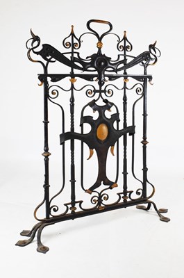 Lot 661 - Arts & Crafts wrought iron fire screen