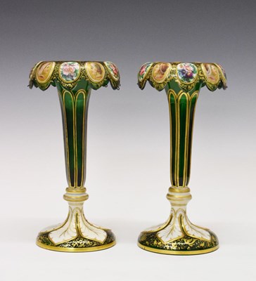 Lot 428 - Pair of 19th Century Bohemian green glass lustres