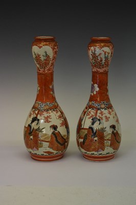 Lot 684 - Pair of Japanese Satsuma vases of 'skittle' form