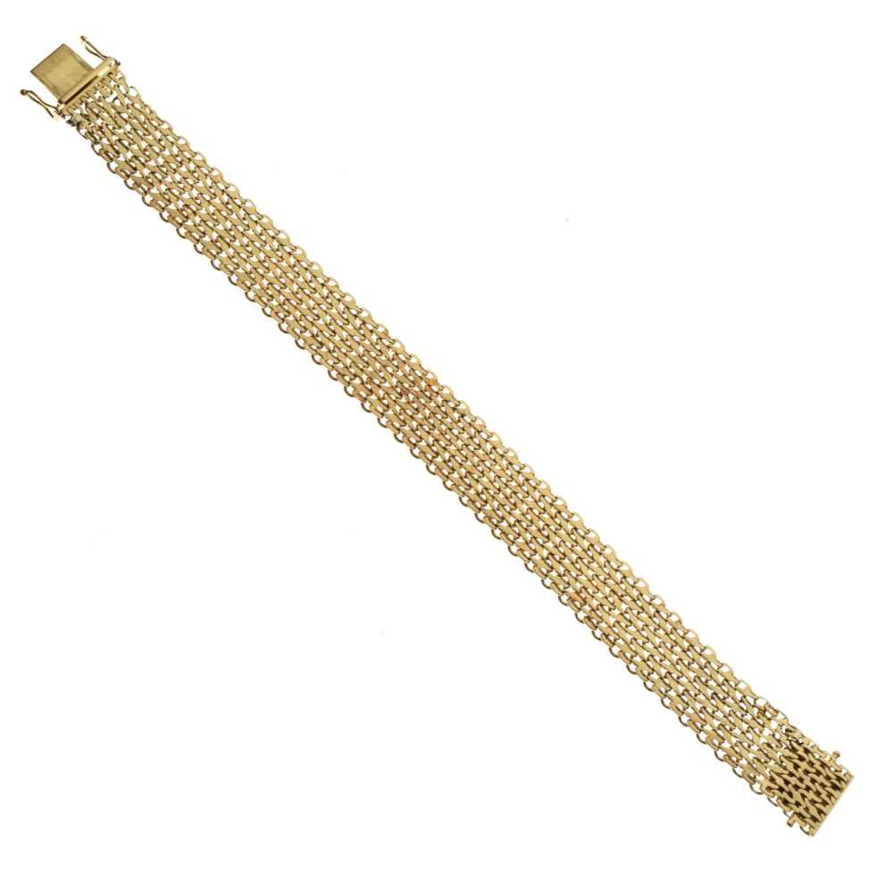 Lot 51 - Yellow metal fancy-link bracelet, the clasp stamped '750 CB'