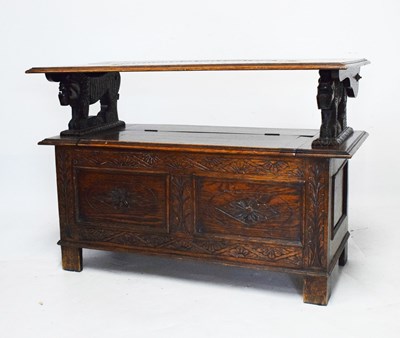 Lot 695 - 20th Century oak monk's bench