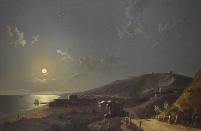 Lot 568 - Attributed to Henry Pether, (fl. 1828-1865) - Moonlit coastal scene with martello towers