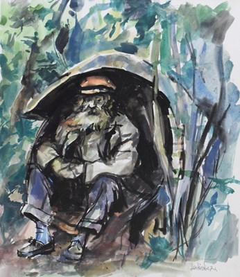 Lot 416 - Robert Oscar Lenkiewicz (1941-2002) - Watercolour - 'Diogenes from Plymouth'