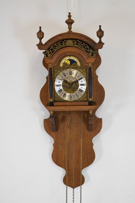 Lot 576 - Reproduction oak-cased wall clock, Friesland "Staartklok"