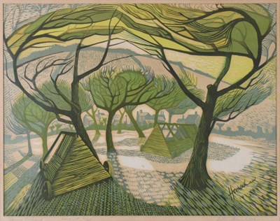 Lot 488 - Arthur Homeshaw RWA (1933-2011) - Limited edition linocut - 'Spring Orchard'