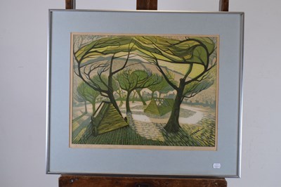 Lot 488 - Arthur Homeshaw RWA (1933-2011) - Limited edition linocut - 'Spring Orchard'