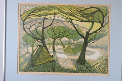 Lot 488 - Arthur Homeshaw RWA (1933-2011) - Limited edition linocut - 'Spring Orchard'