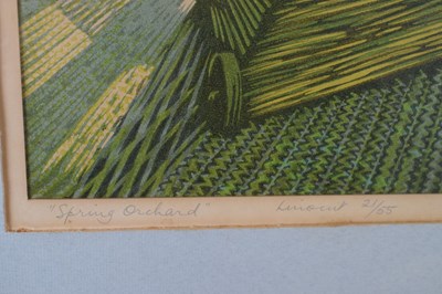 Lot 488 - Arthur Homeshaw RWA (1933-2011) - Limited edition linocut - 'Spring Orchard'
