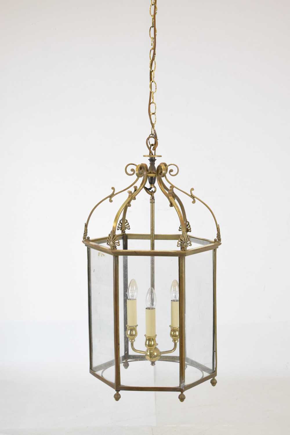 Lot 712 - Reproduction glazed brass ceiling lantern