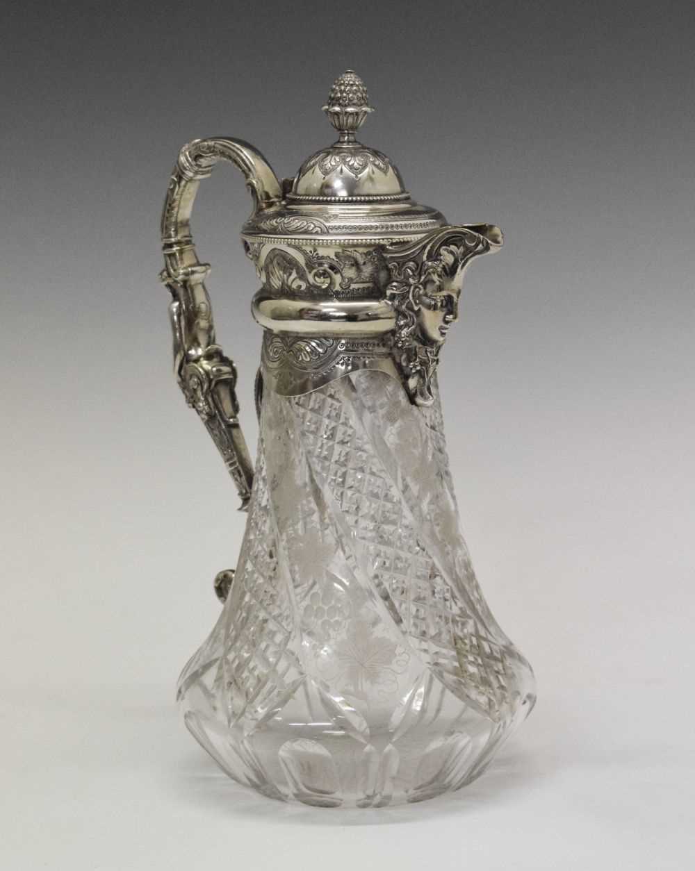 Lot 431 - Silver plated cut glass claret jug