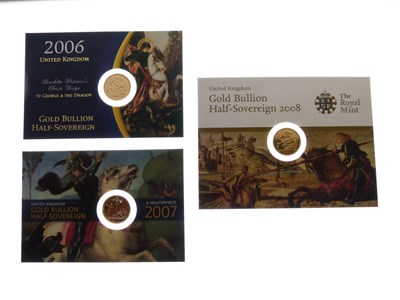 Lot 295 - Royal Mint 2006, 2007 & 2008 half sovereigns in presentation packs