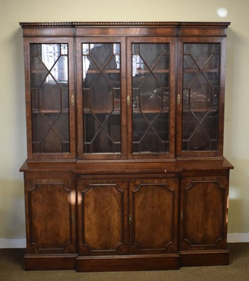 Lot 475 - Old reproduction mahogany breakfront library bookcase