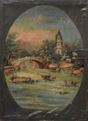 Lot 285 - Circle of Namcheong (19th century Chinese School) - Oil on canvas - river scene