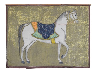 Lot 360 - Indian Mughal painted wall hanging depicting a grey horse