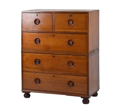 Lot 587 - Late 19th Century two-section teak campaign chest