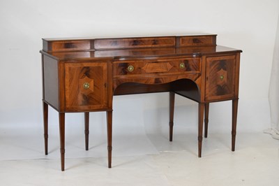 Lot 653 - Dining suite including; Edwardian chairs and large Edwardian inlaid sideboard