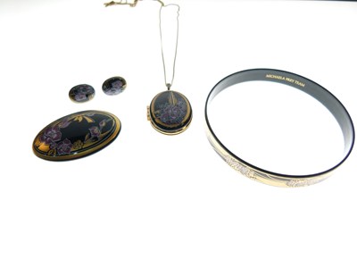 Lot 187 - Suite of Michaela Frey black and gold enamel jewellery