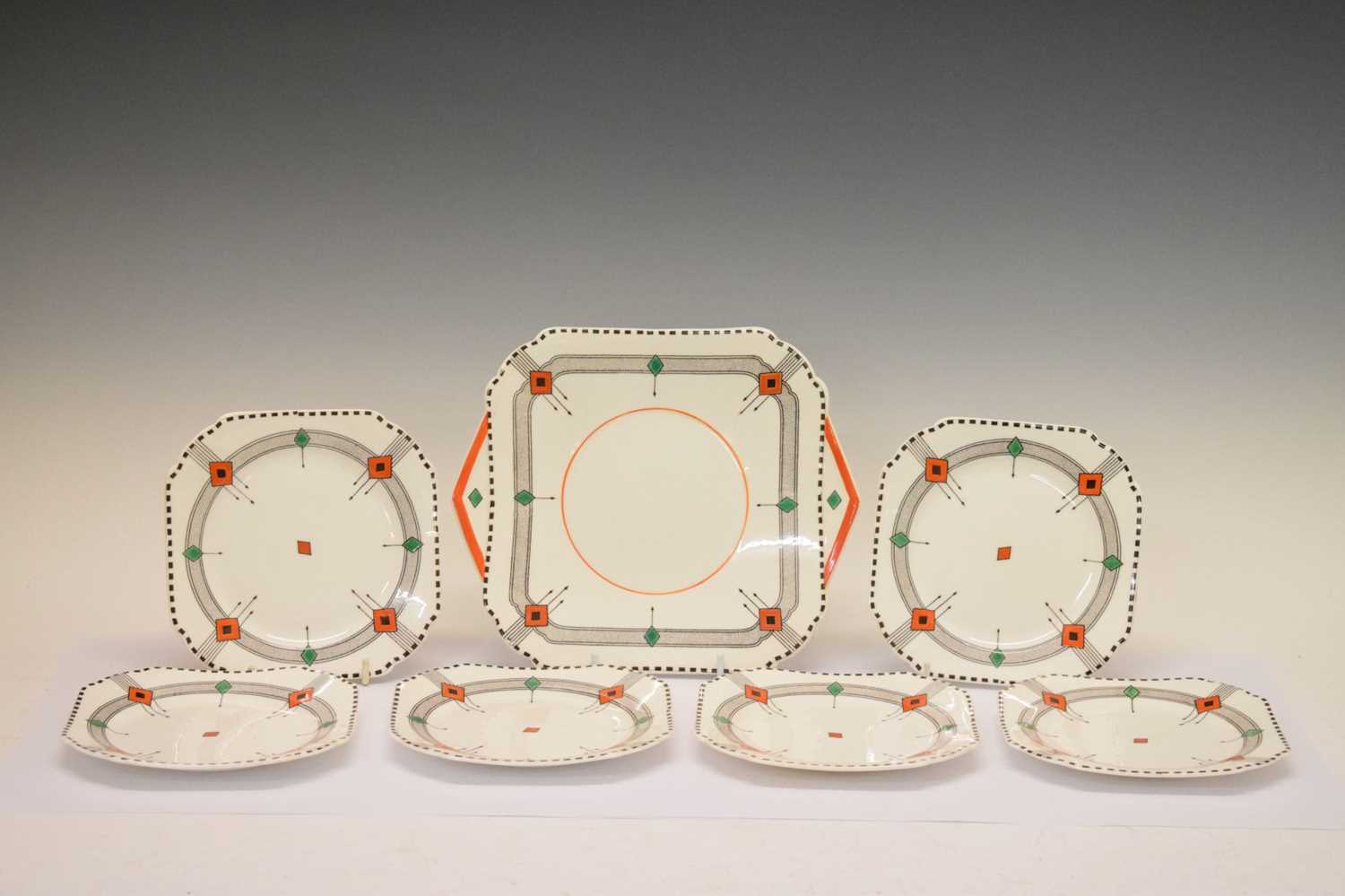 Lot 300 - Shelley 'Vogue' pattern part tea set printed and painted in the 'Diamonds' pattern