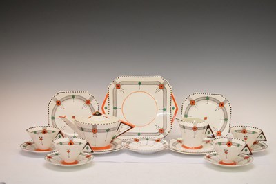 Lot 300 - Shelley 'Vogue' pattern part tea set printed and painted in the 'Diamonds' pattern