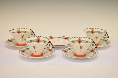 Lot 300 - Shelley 'Vogue' pattern part tea set printed and painted in the 'Diamonds' pattern