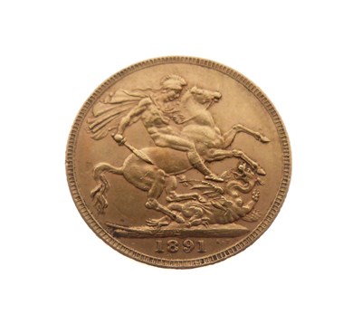 Lot 281 - Gold coin - Queen Victoria sovereign, 1891
