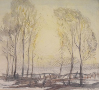 Lot 601 - Sir George Clausen RA (1852-1944) - Watercolour - Winter landscape