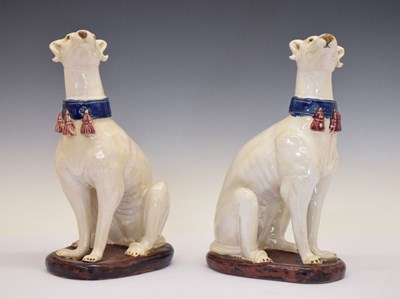 Lot 326 - Pair of majolica hounds