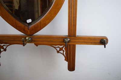 Victorian Antique Oak Hall Mirror, Coat & Hat Hooks