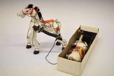 Lot 395 - Vintage wooden painted horse puppet and mule puppet