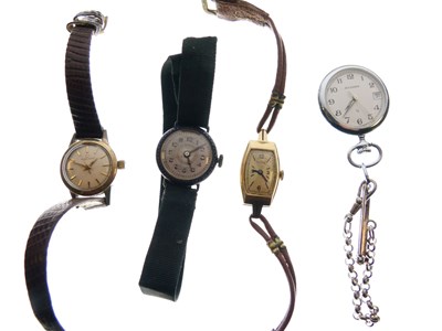 Lot 201 - Gold watch, silver watch, fob watch and metal watch